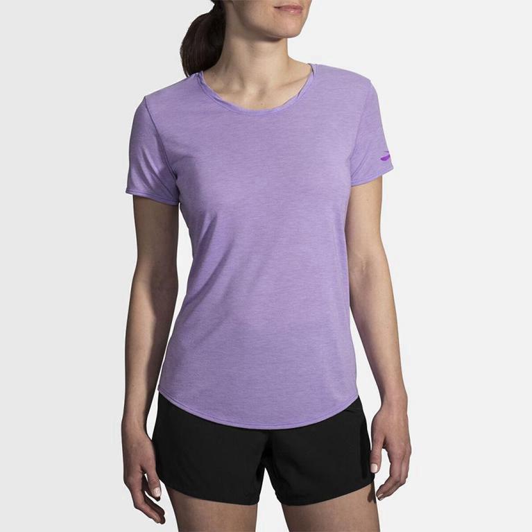 Brooks Distance Women's Short Sleeve Running Shirt UK Discount - Purple (TNWRC1372)